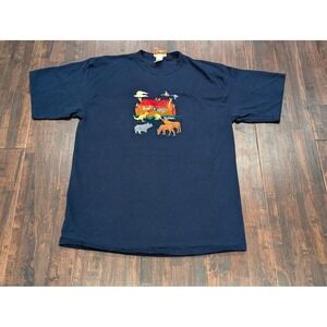 Vintage Peanut Butter Jelly Shirt Mens Large Noah's Ark Embroidered Animals 90s